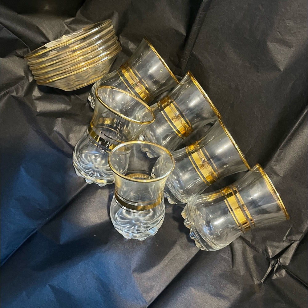 Tea Glasses and saucers set gold trim design 12 Pc